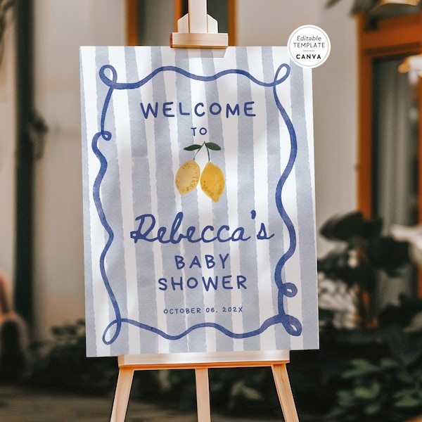 Boys Lemon Ciao Baby Shower Welcome Sign Canva Template, Editable Whimsical Poster BSIT35