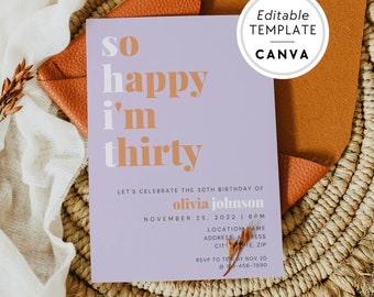 30th Birthday Invite Template, Modern Funny Birthday Party Digital Invitation, DIY Canva Template, Happy 30th Birthday, Sassy Bday Invite