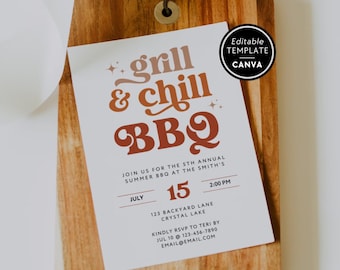 Summer BBQ Party Invitation Canva Template, Grill Out Cookout Party Invite, Backyard BBQ party, Graduation Party Invite, Printable Barbecue
