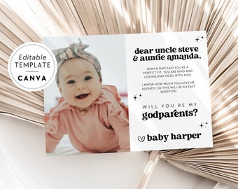 Will You Be My Godparents Proposal Card Template Bundle, Godmother Godfather Godparents Included, Photo Baptism Card, Digital Godparent Card