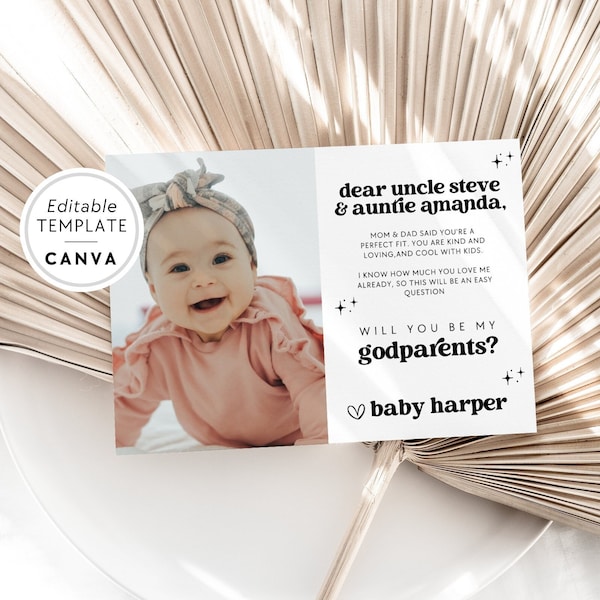 Will You Be My Godparents Proposal Card Template Bundle, Godmother Godfather Godparents Included, Photo Baptism Card, Digital Godparent Card
