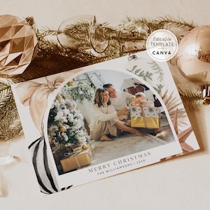 Cozy Christmas Horizontal Photo Card Canva Template, Editable Holiday Card, Hygge Watercolor Christmas Card, Double Sided Flat Greeting Card