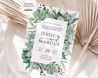 Greenery 10th Anniversary Invitation Canva Template, Elegant Party Invite