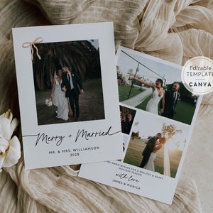 Minimal Married and Bright Christmas Card Canva Template, Modern Newlywed Christmas Photo Card, Editable First Christmas Mr and Mrs