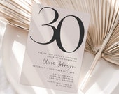 Boho 30th Birthday Invite Template Canva, Hello 30 Birthday Party Digital Invitation, Happy 30th Birthday, Editable Modern Birthday Invite