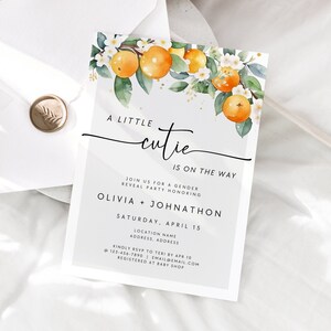 Cutie Gender Reveal Invitation Template, A Little Cutie Gender Neutral Party Invite, He or She Cutie Orange Invitation, DIY Canva Template