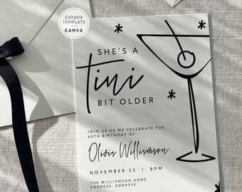 Tini Bit Older 40th Birthday Invite Canva Template, Martini Birthday Party Digital Invitation, Happy 40th Bday, Forty Cocktail Party Invite