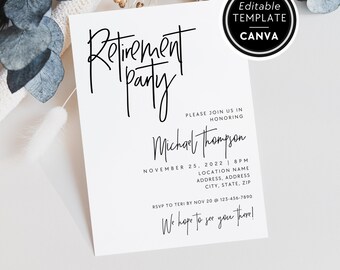Minimal Retirement Party Invitation, Modern Retirement Celebration Invite, Instant Download, Canva Template, Editable Retirement Invite