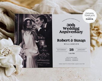 30th Anniversary Invitation with Photo Canva Template, DIY Pearl Wedding Invite