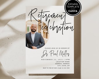 Retirement Party Invitation Printable, Modern Photo Retirement Celebration Invite, Instant Download, Canva Editable Retirement Invite