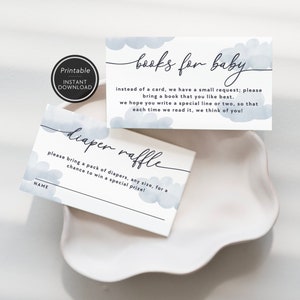 Printable Cloud Diaper Raffle Card | Books For Baby Library Baby Shower Invite Insert Instant Download | Baby Shower Game | Gender Neutral