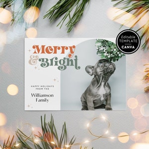 Retro Photo Christmas Card, Boho Editable Holiday Card, Christmas Arch Photo Card Template, Xmas Card with Photo, Pet Photo Canva Template