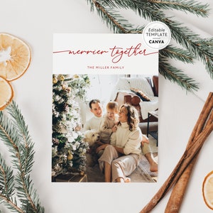 Modern Photo Christmas Card Template, Double Sided Editable Holiday Card, Christmas Photo Card, Xmas Card with Photo, DIY Canva Template