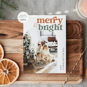 Retro Photo Christmas Card Canva Template, Boho Editable Holiday Card, Christmas Arch Photo Card Template, DIY Family Photo Xmas Card