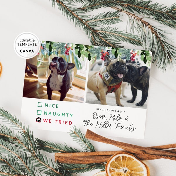 Dog Photo Christmas Card, Cute Editable Pet Holiday Card, Christmas Photo Card Template, DIY Xmas Card with Pet Photo, Canva Template