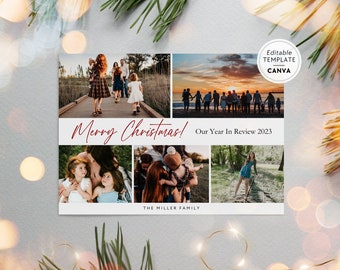 Year In Review Christmas Card Canva Template, Christmas Photo Card Newsletter, Editable Photo Collage Card, Printable Family Holiday Card