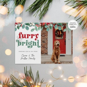 Dog Photo Christmas Card Canva Template, Retro Editable Pet Holiday Card, Christmas Photo Card Template, DIY Christmas Card with Pet Photo