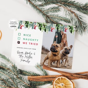 Dog Photo Christmas Card Canva Template, Cute Editable Pet Holiday Card, Christmas Photo Card Template, DIY Xmas Card with Pet Photo