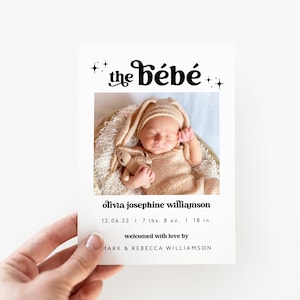 Funny Bebe Birth Announcement Template Canva, Minimal Photo Birth Announcement Card, Newborn Birth Announcement, Instant Download - Dani