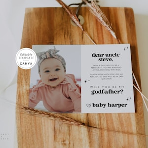 Will You Be My Godfather Proposal Card Template, Godparent Proposal Card, Photo Baptism Card, Godfather Printable, DIY Baby Godfather Card