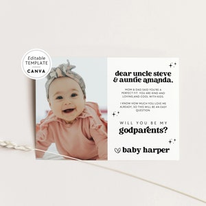 Will You Be My Godparents Proposal Card Template, Photo Baptism Card, Godparent Printable, DIY Baby Godparents Card Canva Ask Godparent Card
