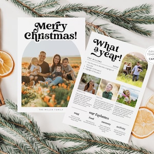 Year In Review Christmas Card Canva Template, Christmas Photo Card Newsletter, Editable Photo Collage Card, Printable Family Holiday Card
