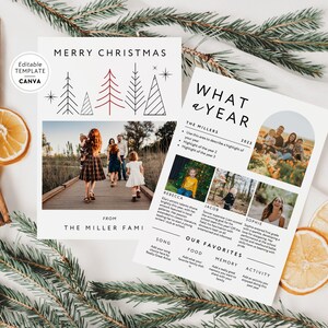 Year In Review Christmas Card Canva Template, Christmas Photo Card Newsletter, Editable Photo Collage Card, Printable Family Holiday Card