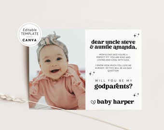 Will You Be My Godparents Proposal Card Template, Photo Baptism Card, Godparent Printable, DIY Baby Godparents Card Canva Ask Godparent Card