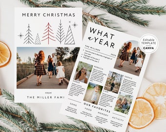 Year In Review Christmas Card Canva Template, Christmas Photo Card Newsletter, Editable Photo Collage Card, Printable Family Holiday Card
