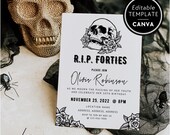 50th Birthday Invite Template, RIP Forties Party Invitation, Skull Birthday, Death To Your 40s Invite, 50th Party Invite, Canva Template
