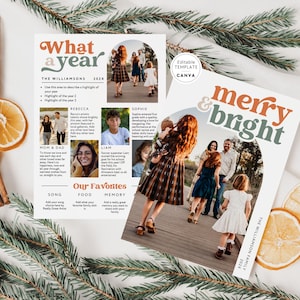 Year In Review Christmas Card Canva Template, Christmas Photo Card Newsletter, Editable Photo Collage Card, Printable Family Holiday Card