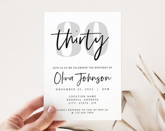 Boho 30th Birthday Invite Template Canva, Hello 30 Birthday Party Digital Invitation, Happy 30th Birthday, Editable Modern Birthday Invite