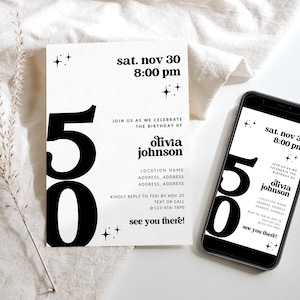 Retro 50th Birthday Invite Template, Editable Birthday Party Digital Invitation, Canva Template, Happy 50th Birthday, Printable Bday Invite