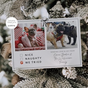 Dog Photo Christmas Card Canva Template, Simple Bow Editable Pet Holiday Card, Christmas Photo Card, Flat Christmas Card Pet Photo Landscape