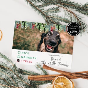 Dog Photo Christmas Card, Cute Editable Pet Holiday Card, Christmas Photo Card Template, DIY Xmas Card with Pet Photo, Canva Template
