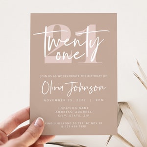 Blush 21st Birthday Invite Template, Boho Birthday Party Digital Invite, DIY Canva Template, Happy 21st Birthday, Editable Bday Invite