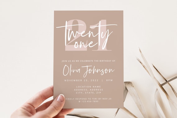 Blush 21st Birthday Invite Template, Boho Birthday Party Digital Invite, DIY Canva Template, Happy 21st Birthday, Editable Bday Invite
