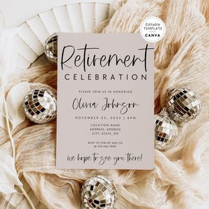Boho Retirement Party Invitation, Minimal Retirement Celebration Invite, Modern Editable Digital Retirement Invite, Instant Download, Canva