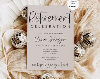 Boho Retirement Party Invitation, Minimal Retirement Celebration Invite, Modern Editable Digital Retirement Invite, Instant Download, Canva