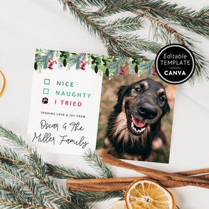 Dog Photo Christmas Card, Cute Editable Pet Holiday Card, Christmas Photo Card Template, DIY Xmas Card with Pet Photo, Canva Template