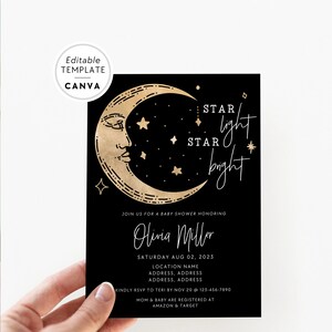 Moon Baby Shower Invitation Template Canva, Boho Baby Shower Invite, Twinkle Editable Baby Shower, Celestial Baby Shower, Gender Neutral,Mia