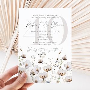 40th Anniversary Invitation Template, Printable Floral Anniversary Invite, Ruby Wedding Anniversary Party Invitation, DIY Canva Template