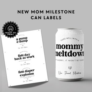 Milestone New Mom Beer Can Label Instant Download, Mommy Milestone Bottle Label, Baby Shower Bridal Gift Basket Printable, New Baby Label