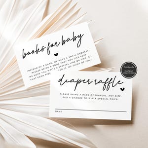 Printable Books for Baby Request & Diaper Raffle Game Card | Printable Baby Shower Invite Insert | Instant Download | Baby Library Insert