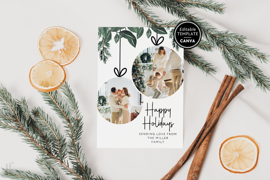 Rustic Christmas Photo Card Template, Editable Holiday Card Canva