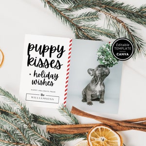 Dog Photo Christmas Card, Cute Editable Pet Holiday Card, Christmas Photo Card Template, DIY Xmas Card with Pet Photo, Canva Template