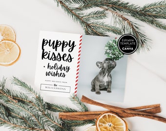 Dog Photo Christmas Card, Cute Editable Pet Holiday Card, Christmas Photo Card Template, DIY Xmas Card with Pet Photo, Canva Template