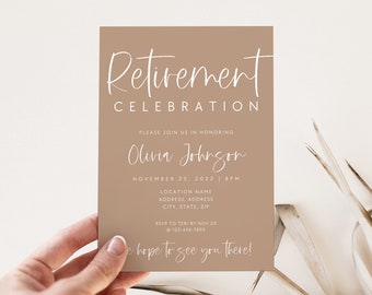 Minimal Retirement Party Invitation, Neutral Retirement Celebration Invite, Instant Download, Canva Template, Editable Retirement Invite