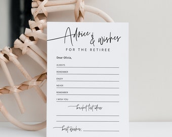 Retirement Advice and Wishes Printable, Modern Retirement Party Game Activity, Retiree Wishes Bucket List Ideas