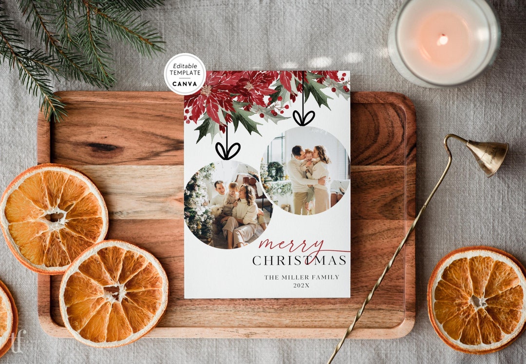 Christmas 2 Photo Card Canva Template, Editable Holiday Christmas Card ...